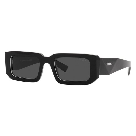 New PRADA Black Rectangle SPR06Y 09Q-5S0 Sunglasses Women - Picture 1 of 7